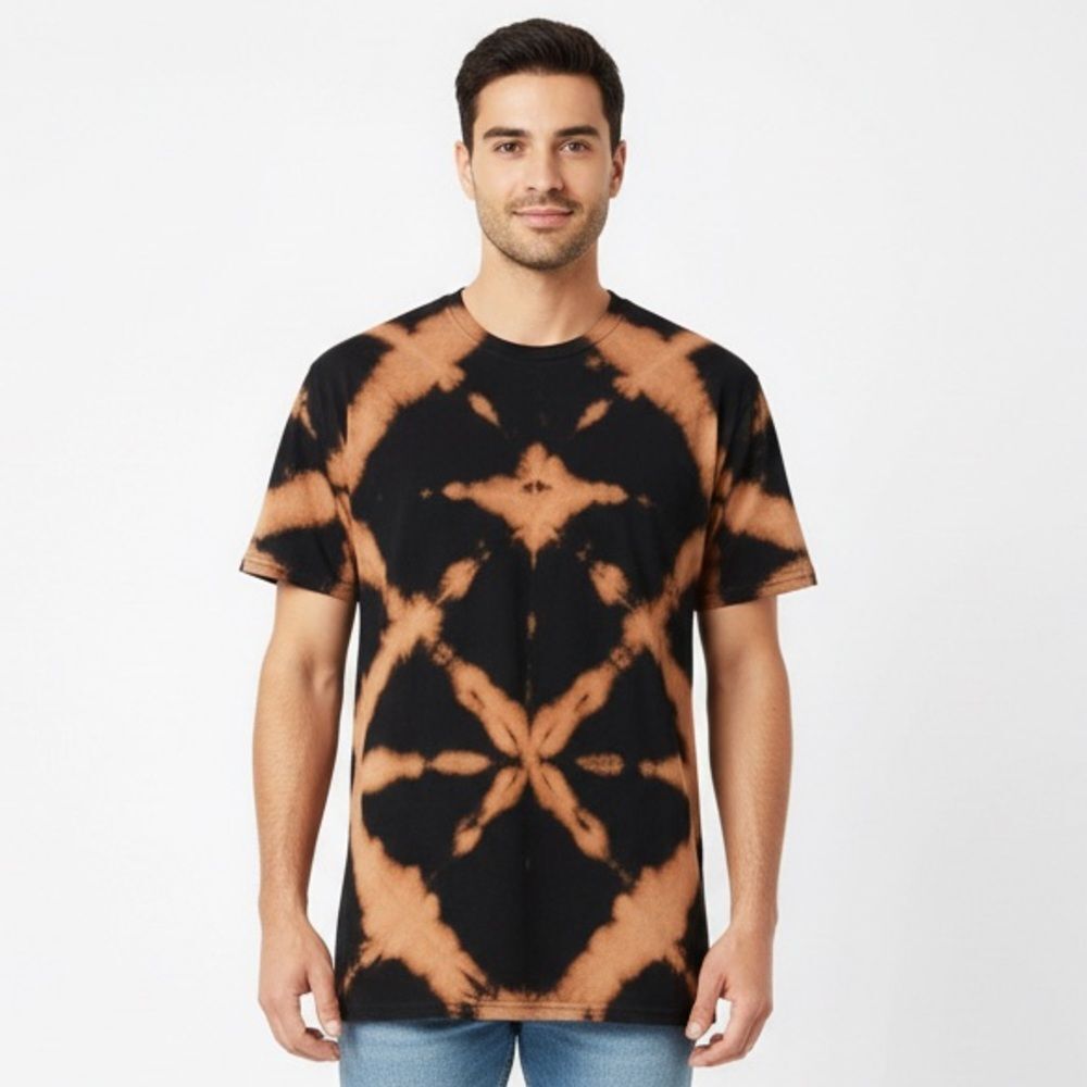 NEW Handmade Black Reverse Shibori Tie-Dye Bleach-Dyed T-Shirt Size Medium